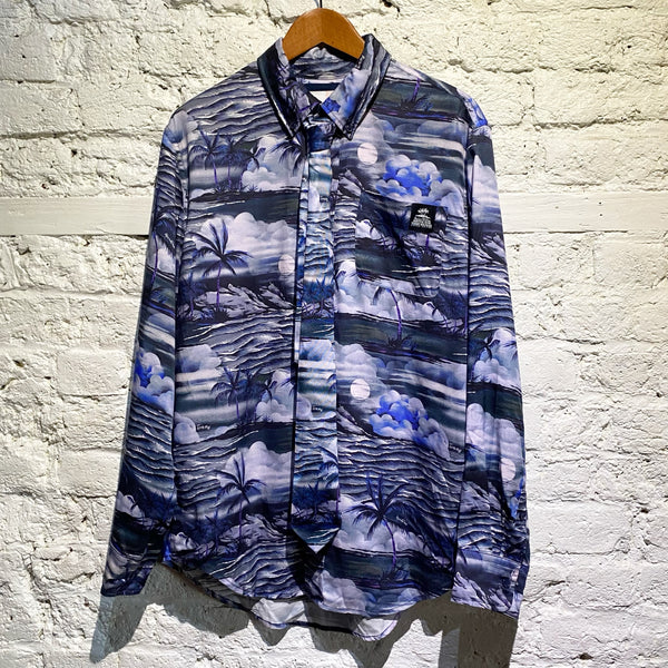 MARTINE ROSE X TOMMY HILFIGER BLUE/LAVENDER HAWAIIAN SHIRT WITH TIE