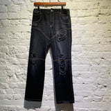 TELFAR BLACK DISTRESSED JEANS WITH PANELLED SEAMS