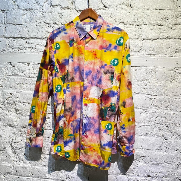COMME DES GARÇONS SHIRT PINK BLUE YELLOW PAINT PRINT SHIRT