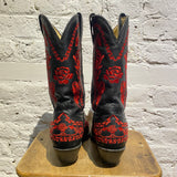 BUFFALO BLACK LEATHER COWBOY BOOTS WITH RED STITCHING
