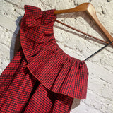 RED VALENTINO GINGHAM OFF THE SHOULDER MINI DRESS