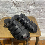 ANCIENT GREEK SANDALS BLACK LEATHER SLIP ON SANDALS