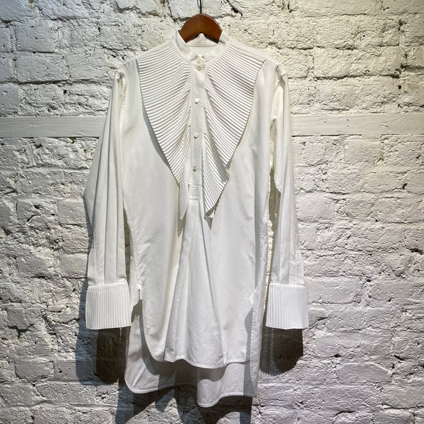 VICTORIA BECKHAM WHITE RUFFLE TRIMMED SHIRT