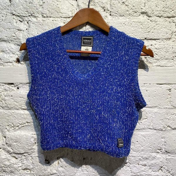 VERSACE JEANS COUTURE CROP KNIT TANK TOP BLUE
