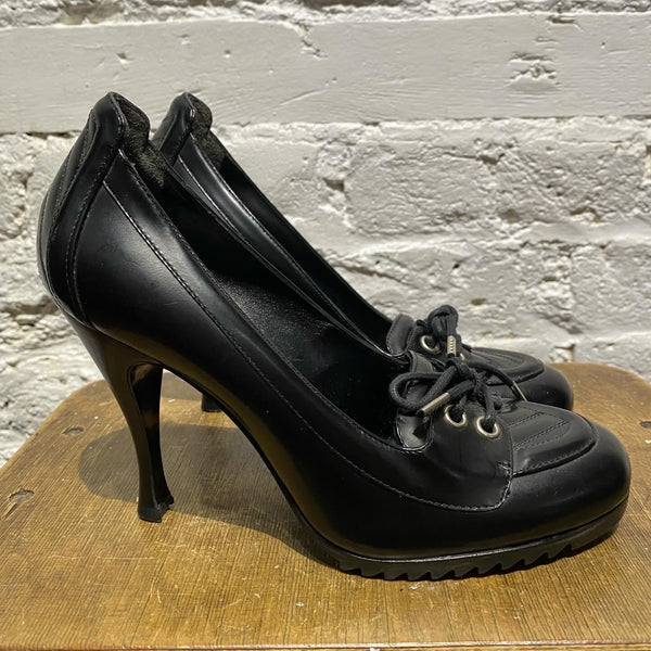 BALENCIAGA BLACK LACED COURT SHOES
