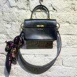 MARC JACOBS BLACK LEATHER HANDBAG SILK SCARF DETAIL