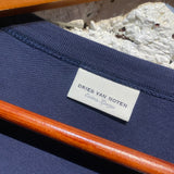DRIES VAN NOTEN NAVY L/S WITH BLACK RUCHED SATIN SLEEVES