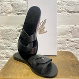 ANCIENT GREEK SANDALS BLACK LEATHER SLIDES