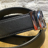 DOLCE & GABBANA BLACK LEATHER MENS BELT WITH SILVER BUCKLE