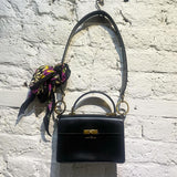 MARC JACOBS BLACK LEATHER HANDBAG SILK SCARF DETAIL