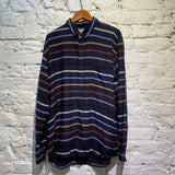 HENRIK VIBSKOV NAVY WOOL STRIPED WOOL MIX BUTTON UP SHIRT