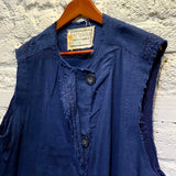 BY WALID DARK BLUE ANTIQUE COTTON GILET WITH SASHIKO STITCH DETAILS