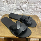 ANCIENT GREEK SANDALS BLACK LEATHER SLIDES