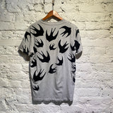 ALEXANDER MCQUEEN MCQ GREY FLOCKED SWALLOW PRINT T-SHIRT