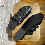 ANCIENT GREEK SANDALS BLACK LEATHER SLIP ON SANDALS