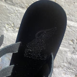 ANCIENT GREEK SANDALS BLACK LEATHER SLIP ON SANDALS