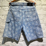 VIVIENNE WESTWOOD X PALACE SKATEBOARDS ORB PRINTED BLUE DENIM SHORTS