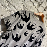 ALEXANDER MCQUEEN MCQ GREY FLOCKED SWALLOW PRINT T-SHIRT