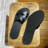 ANCIENT GREEK SANDALS BLACK LEATHER SLIDES