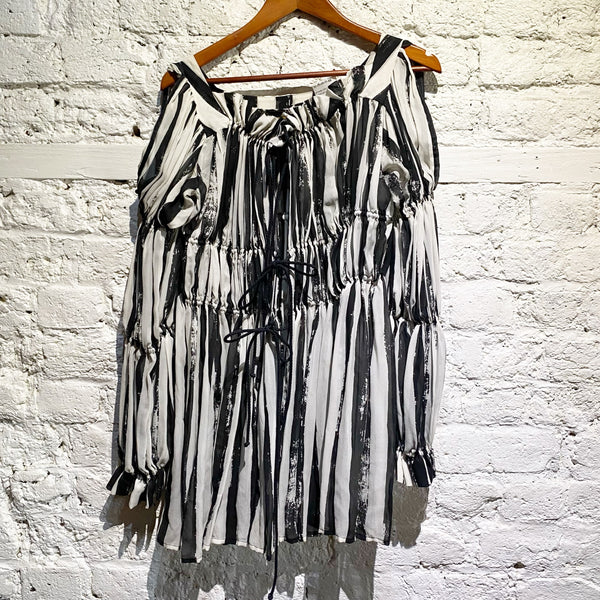 VIVIENNE WESTWOOD ANGLOMANIA BLACK/WHITE SILK FRONT TIE BLOUSE