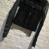 RICK OWENS DRKSHDW BLACK LEATHER/WOVEN CORD JACKET