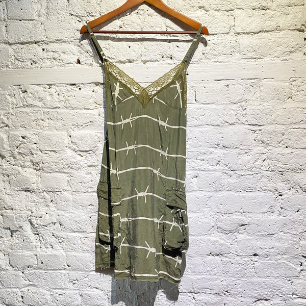 JUNYA WATANABE MAN GREEN SILK BARBWIRE CAMI TOP/MINI DRESS