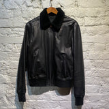 NICOLE FARHI BLACK LEATHER BOMBER