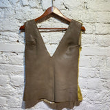 OLUBIYI THOMAS GOLD JACQUARD/LEATHER ZIP CORSET TOP