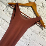 ENYA COSTA RUST JERSEY RIB KEYHOLE/CROSSBACK DRESS