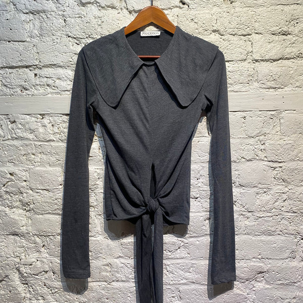 JW ANDERSON GREY JERSEY WRAP TOP