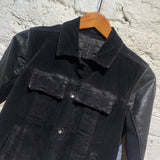 RICK OWENS DRKSHDW BLACK LEATHER/WOVEN CORD JACKET