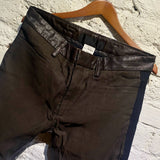 HAIDER ACKERMANN BROWN LEATHER/LINEN TROUSERS