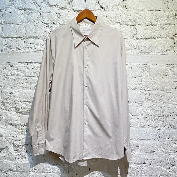 ACNE STUDIOS LIGHT GREY /MAUVE STRETCH COTTON BUTTON DOWN SHIRT