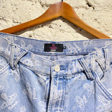 VIVIENNE WESTWOOD X PALACE SKATEBOARDS ORB PRINTED BLUE DENIM SHORTS