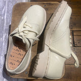 MARNI X DR MARTENS CREAM CRACKED LEATHER SHOES WITH DETACHABLE FRINGE