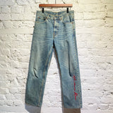 MARTINE ROSE BLUE WASHED JEANS WITH RED EMBROIDERY