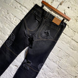 TELFAR BLACK DISTRESSED JEANS WITH PANELLED SEAMS
