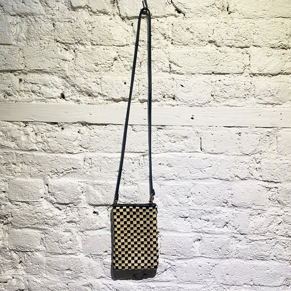 CLARE V CHECK LEATHER PHONE BAG