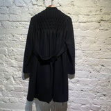 NICOLE FARHI BLACK WOOL DOUBLE BREASTED MILITARY COAT WITH BACK PINCH PLEATS