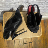 CHARLES JOURDAN BLACK LEATHER/PONY HEELS