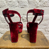 SAINT LAURENT RED VELVET PLATFORM HEELS