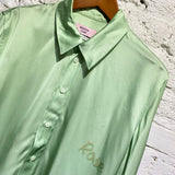 MARTINE ROSE MINT GREEN SATIN SHIRT WITH PRINT