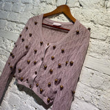 CHARLES JEFFREY LOVERBOY LILAC KNIT BEADED CARDIGAN