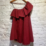 RED VALENTINO GINGHAM OFF THE SHOULDER MINI DRESS