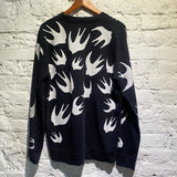 ALEXANDER MCQUEEN MCQ NAVY SWALLOW PRINT CREW NECK SWEATER