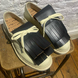 MARNI X DR MARTENS CREAM CRACKED LEATHER SHOES WITH DETACHABLE FRINGE
