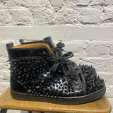 CHRISTIAN LOUBOUTIN BLACK PATENT SPIKE HI-TOPS