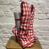 ACNE STUDIOS RED/WHITE GINGHAM PEEPTOE HEELS
