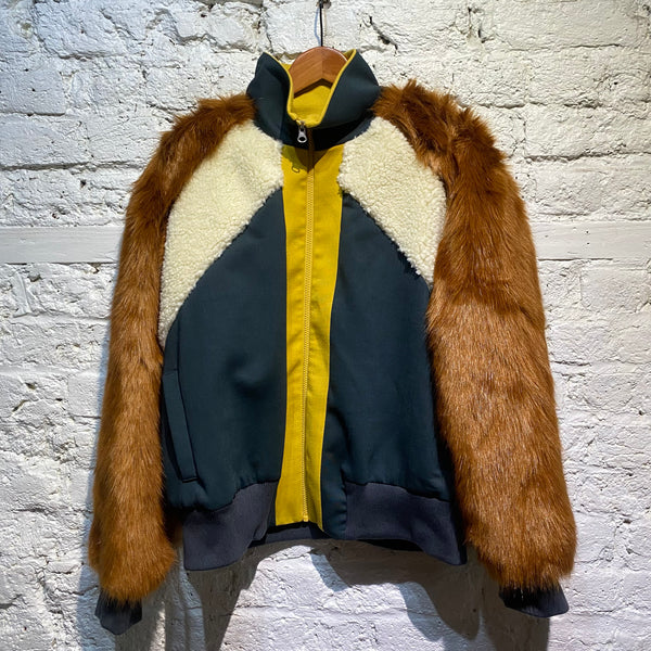 SEA DARK GREEN WOOL/FAUX FUR TRACK JACKET