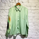 MARTINE ROSE MINT GREEN SATIN SHIRT WITH PRINT